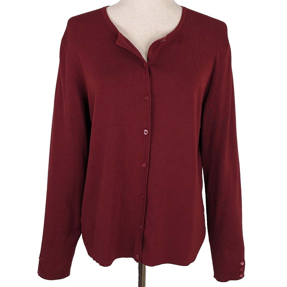 Ann Taylor Women's LG Burgundy Red Silk Blend Fine Knit Cardigan Sweater